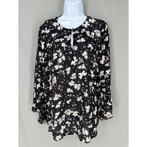 J Jill Top Womens Small Black Floral Brown Flowy Cottage Boho Tunic Lightweight